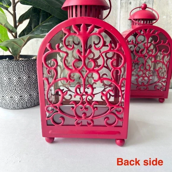 π΄IKEA Gottgora Vintage Red Scroll Decorative Metal Lantern - Picture 9 of 12